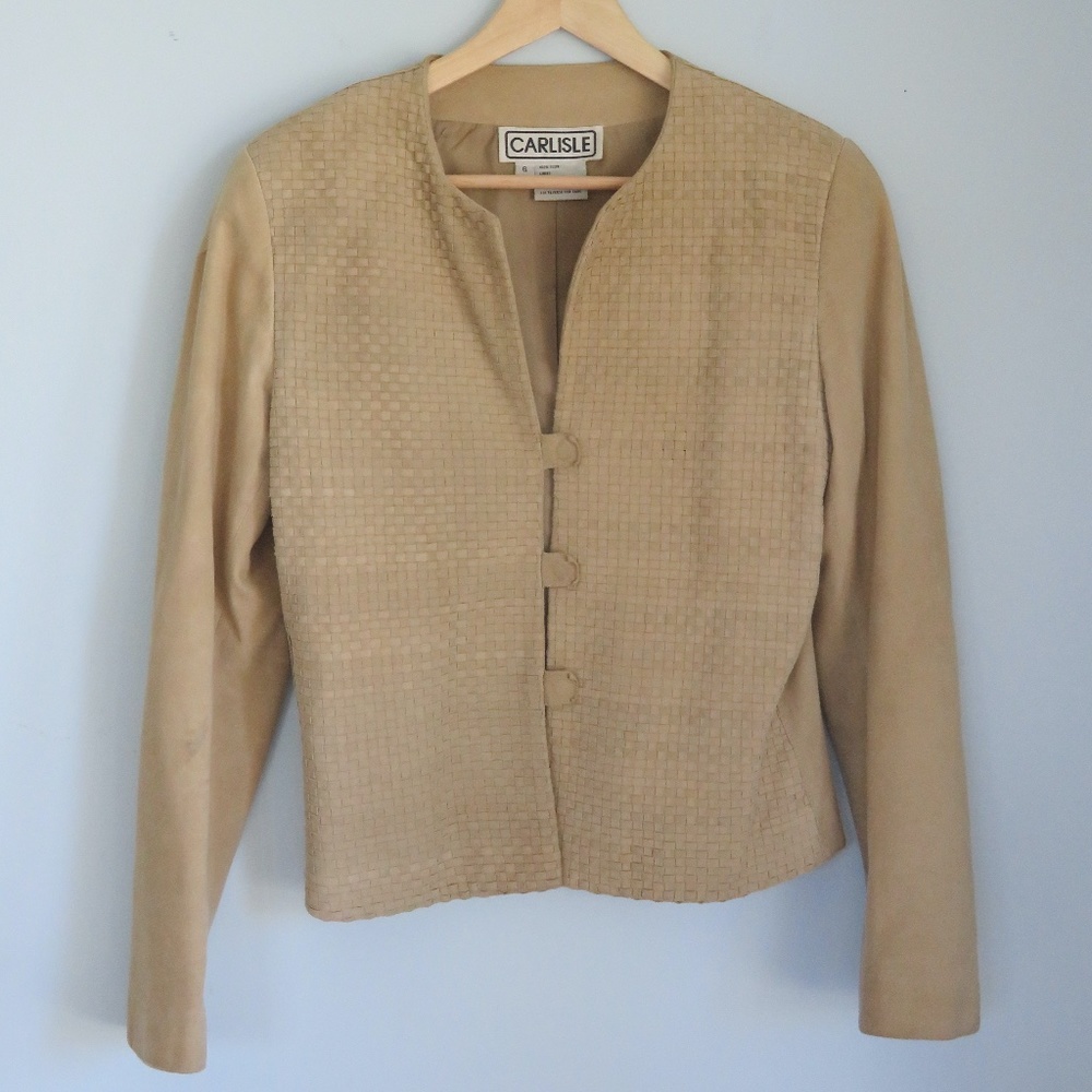 ❦ CARLISLE Vintage Cropped Woven Suede Jacket ❦
